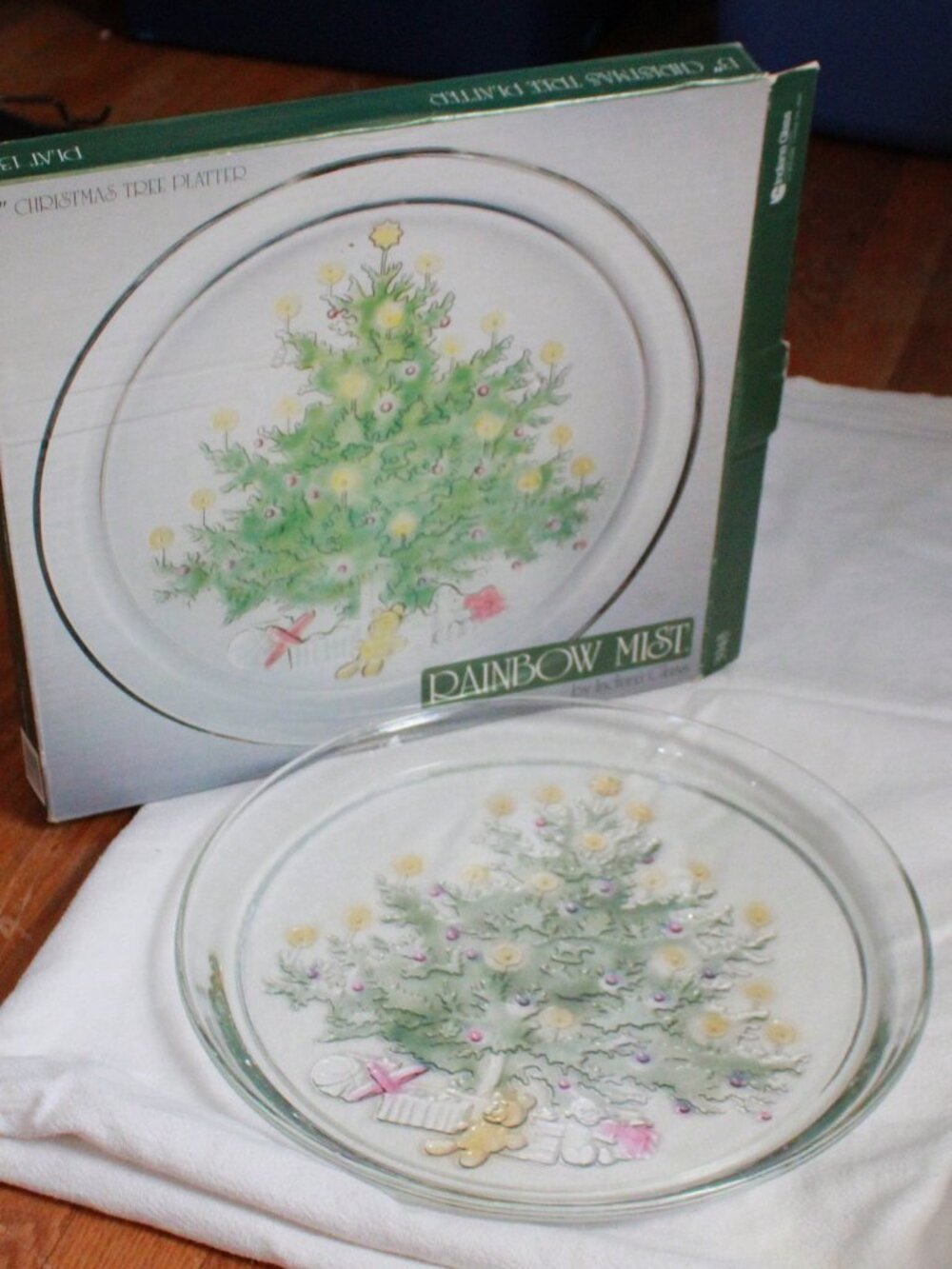 Vintage Indiana Glass "Rainbow Mist" 13" Christmas Tree Platter